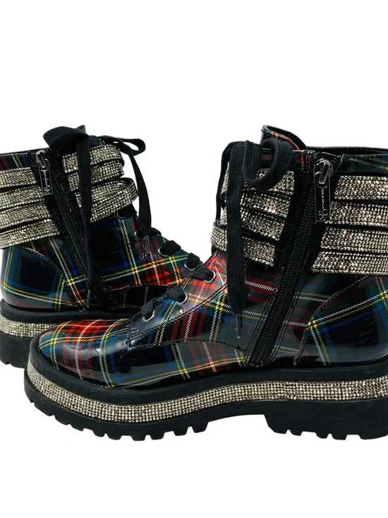 Jessica Simpson Ebrina Plaid Rhinestone Combat Women’s Boots Size 6.5M Straps - Picture 6 of 9